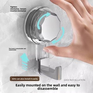 Pengait Vakum Tempel Dinding Plastik dengan Kunci Putar, Tanpa Bor, Dapat Dilepas, Tahan Air, Pengait Handuk Tunggal untuk Kamar Mandi Dapur - Product Image 3