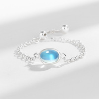 S925 argent Sterling réglable pierre de lune anneau chaîne rêveuse irisé femmes index doigt mariage fête bijoux pull-out