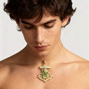 Bijoux en cuivre plaqué or 14 carats pour hommes religieux vert rose vintage saint Jude saint vous grand pendentif en zircon catalogue de breloques Vente en gros - Product Image 2