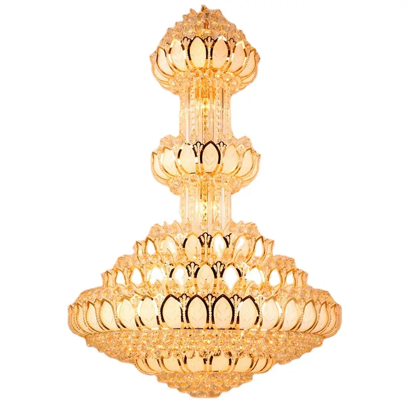 Lámpara colgante de cristal de loto dorado para sala de estar, iluminación para comedor, hotel, ingeniería, templo, lotus