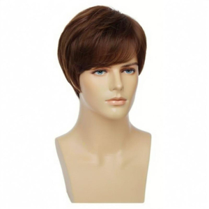 Perruques Courtes <span class=keywords><strong>Afro</strong></span> Ondulées Premium pour Hommes, Couleur Noir-Brun, Fibres Haute Température, Ligne de Cheveux Naturelle, Résistantes à la Chaleur, Ajustables - Product Image 4