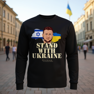 Camiseta de manga larga con diseño de la bandera de Israel y Ucrania, con la frase 'Apoya a Ucrania', de Volodymyr Zelenskyy - Product Image 3