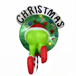 Décoration murale extérieure <span class=keywords><strong>de</strong></span> Noël gonflable avec les jambes du <span class=keywords><strong>Grinch</strong></span> qui bruent la couronne, éclairées par des LED - Product Image 3