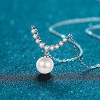 OUGEPHELI S925 925 Sterling Silver 8mm Perle Moissanite Clavicule Chaîne Collier Sourire pour Femme Dame