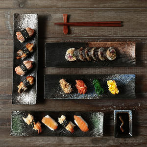 Plato Creativo <span class=keywords><strong>Rectangular</strong></span> Ecológico para Sushi, Bandeja Japonesa de Cerámica con Diseño Retro de Tira Larga - Product Image 1