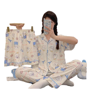 Atacado Olá <span class=keywords><strong>Kitty</strong></span> Leite Pijamas De Seda para As Mulheres V-Neck Bonito Doce Casa Roupas para Noite Inverno Primavera Carta Padrão - Product Image 2