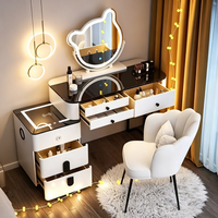 Table de maquillage pliable intelligente de luxe moderne avec miroir en verre à lumière LED et tiroirs de rangement pour chambre d'hôtel