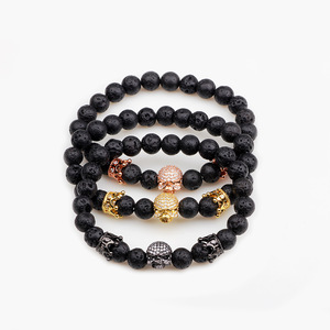 Bracelet Chakra en Pierre Volcanique avec Perles Couronne et Crâne, Or Noir, Or Rose, Bijoux de Yoga, Usage Quotidien - Product Image 2