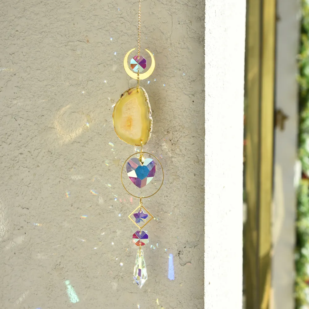 بالجملة شنقا الذهب الكريستال Suncatchers الرياح تتناغم الطبيعية الملونة العقيق الأحجار الكريمة صائدة الشمس