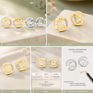 Boucles d'oreilles clous en zircon motif renne, en acier inoxydable plaqué or 14K sous vide, or et argent, pour les fêtes, 16mm - Product Image 5