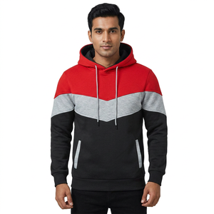 Long Sleeve Half Zip Hoodie for Men's Winter Wear 100% Cotton Color Blocking Drawstring Gym Use Oversized - Product Image 1