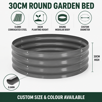 Bac à plantes surélevé rond de 30 cm en acier galvanisé ondulé de 0,6 mm, couleur personnalisée, OEM, vente en gros, Australie