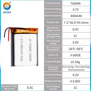 Batería de Iones de Litio Polímero Recargable de Alta Calidad 703040 803040 103040 800mAh 3.7v para Masajeador, Cámara Digital y GPS - Product Image 3