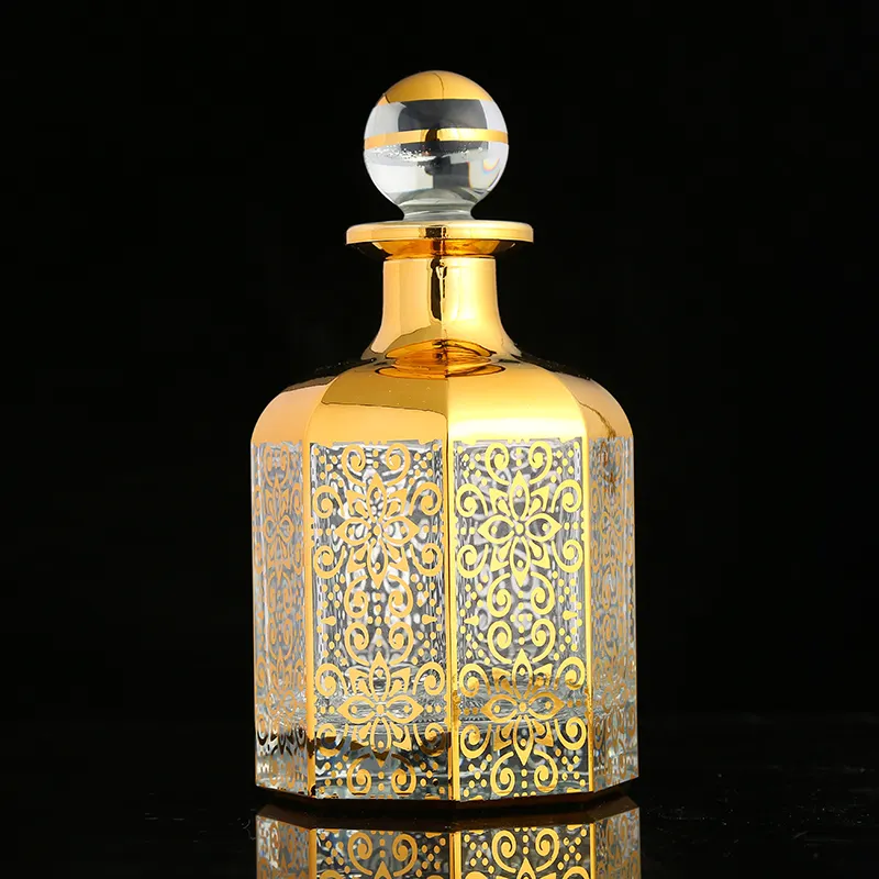 CJ-Luxo Real Decorativo Vintage Vazio Árabe 450ml Display Perfume Garrafa Decanter Garrafas De Vidro De Óleo Essencial