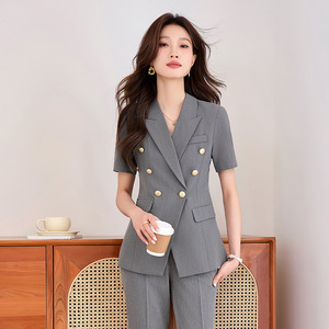 Women's Summer Suit <b>Set</b> Three Quarter Sleeve Formal Wear Breathable Worsted Fabric Notched Collar <b>Office</b> Uniform - Product Image 3