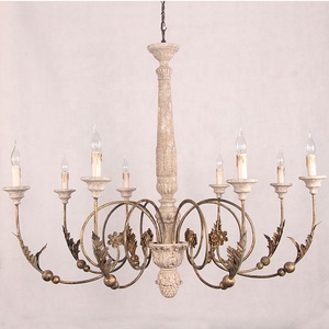 Candelabro de madera con 8 luces antiguas de C6244-8, iluminación decorativa de hierro con flores doradas - Product Image 3