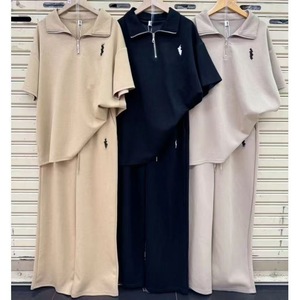 Completo Estivo da <span class=keywords><strong>Donna</strong></span>: Camicia POLO Larga a Maniche Corte e Pantaloni a Gamba Larga, Set Due Pezzi Casual alla Moda - Product Image 2
