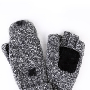 Personnalisé Hiver Femmes <span class=keywords><strong>Homme</strong></span> <span class=keywords><strong>Laine</strong></span> Épaisse Mitaines Ouvertes Demi Doigt Gants Chaud Flip Extérieur En Cuir Tricot Mitaines Douces - Product Image 3