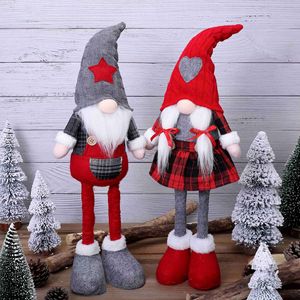 Juego de Gnomos Navideños Mr. & Mrs. - Pareja de Tomtes de Peluche de Pie con Patas Largas, Sombreros de Estrella y Corazón, Decoración Navideña para Mesa de Estilo Rústico - Product Image 1