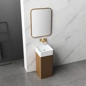 Lavelli a piedistallo unici con cono cilindrico solido in pietra di marmo di lusso personalizzato, lavabo da bagno free standing