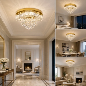 Plafonnier LED en cristal en acier inoxydable pour éclairage de salon, moderne, doré, 3 couleurs changeantes - Product Image 3