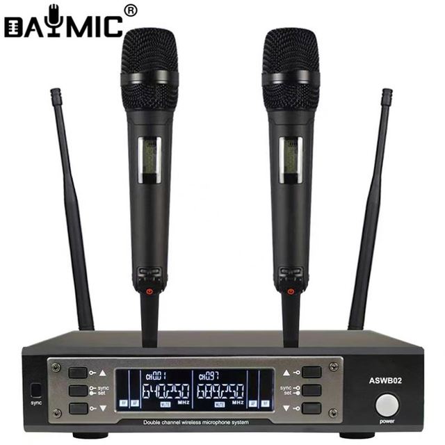 Professional Uhf Dual 2 Channel Headset Handheld Mic Long Range Wireless Microphone System for Ktv Livestream Recording