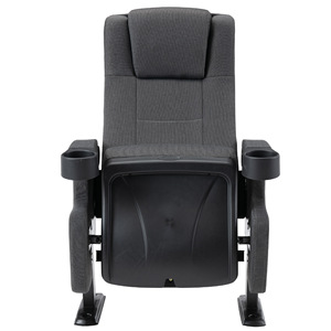 Chaise d'auditorium Hechuang Poetry, coque en plastique noire avec accoudoirs, pour théâtre, école, hôtel. - Product Image 1