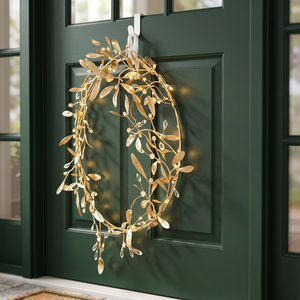 Guirnalda Ovalada de Metal Rústico con Hojas, Flores Decorativas Hechas a Mano, Adorno Navideño para Colgar en la Pared, Pieza Individual - Product Image 6