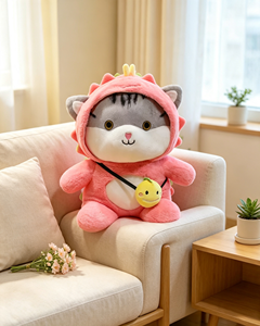 Peluche de <span class=keywords><strong>Gato</strong></span> Tabby con Capucha, <span class=keywords><strong>Gato</strong></span> <span class=keywords><strong>Gris</strong></span> Rayado con Bolso Bandolera de Limón, Muñeco de Peluche, Almohada para Dormir para Niños, Decoración para el Hogar <span class=keywords><strong>y</strong></span> Sofá - Product Image 2
