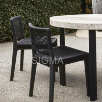 Table de salle à manger extérieure en aluminium à finition naturelle durable pour jardin, patio, terrasse et restaurant, au design moderne et épuré