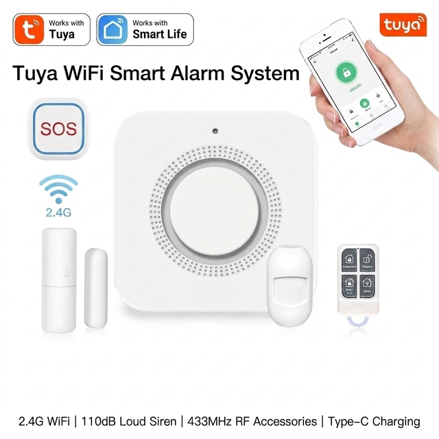 Tuya WiFi Healthcare Elderly Care Wireless Emergency/Panic/ SOS Alarm Button 110dB Siren with APP Control Support RF Sensors