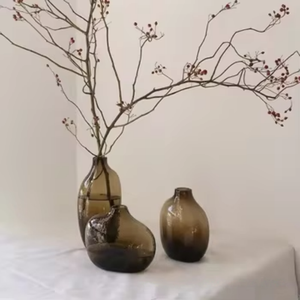 Jarrón de Vidrio Pulido con Patrón de Martillo Zen Japonés, Jarrón de Vidrio Grande de Boca Pequeña con Forma Geométrica Irregular para Sala de Estar - Product Image 2