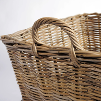 Panier de rangement rectangulaire en rotin tressé, grand, en osier, écologique, multi-usages, empilable, durable, avec poignées en bois