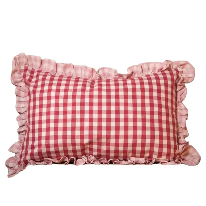 40*60cm Baumwolle Leinen Gingham Kissen bezug mit Rüschen Home Sofa Throw Kissen bezug Kissen 2 Seiten Verschiedene Bett Kissen bezug Abdeckung