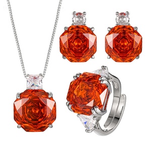 Ensemble de bijoux pendentif et boucles d'oreilles en cuivre éco-responsable, zircon cubique rouge taille rose 14-12MM, pour femme - Product Image 1