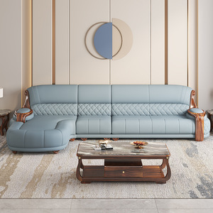 Nuovo <span class=keywords><strong>Divano</strong></span> in Pelle Stile Cinese in Legno Massello per Soggiorno, <span class=keywords><strong>Divano</strong></span> Angolare in Pelle Semplice ed Elegante, <span class=keywords><strong>Divano</strong></span> di Piccole <span class=keywords><strong>e</strong></span> Medie Dimensioni - Product Image 2