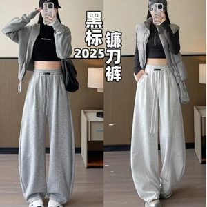 Women's Grey Wide Leg Sweatpants Fleece <b>Lined</b> Loose Casual <b>Pants</b> Autumn Winter 2025 Irregular Design - Product Image 1