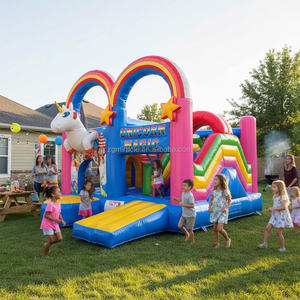 Château Gonflable Licorne Commercial Combo avec Toboggan, Rainbow Bouncy Jumper pour <span class=keywords><strong>Location</strong></span> Fêtes Enfants - Product Image 1