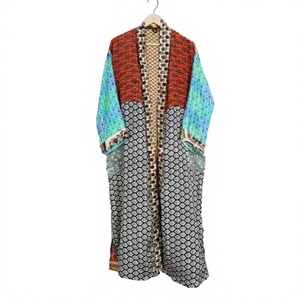 Bata de Verano Elegante e Informal de Punto con Parches de Seda, Cuello en V, Cordón Ajustable, Manga Larga, Lavable a Máquina, Transpirable para Mujer - Product Image 1