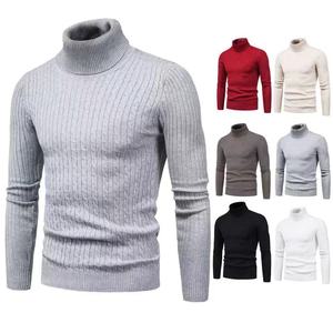 Pull à col haut pour homme, coupe ajustée, couleur unie, tricoté, pour l'automne et l'hiver - Product Image 1