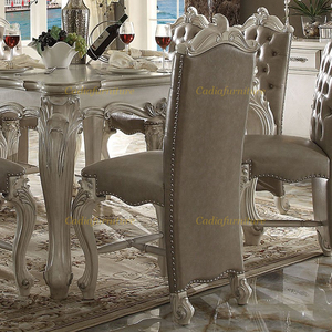 Meubles <span class=keywords><strong>de</strong></span> salle à manger <span class=keywords><strong>de</strong></span> conception européenne sculptés à la main, table <span class=keywords><strong>de</strong></span> salle à manger carrée avec <span class=keywords><strong>8</strong></span> chaises en cuir, couleur crème blanche - Product Image 3