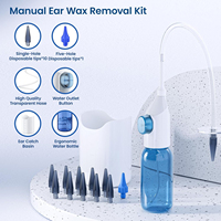 Nettoyeur d'oreilles manuel portable, nettoyage efficace du cérumen, 10 embouts de remplacement réutilisables, kit de nettoyage des oreilles, système d'irrigation et de rinçage