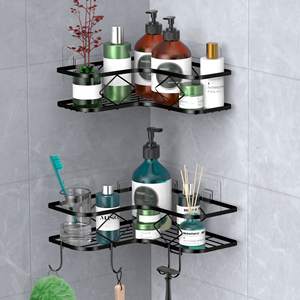 Estante de baño moderno de Metal negro, montaje en pared, esquina de ducha, <span class=keywords><strong>sin</strong></span> perforación, nuevo diseño - Product Image 1