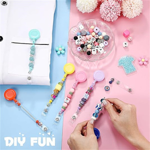 In stock multi-color beaded badge scroll retractable easy-pull buckle belt clip creative DIY keychain wholesale - Product Image 1