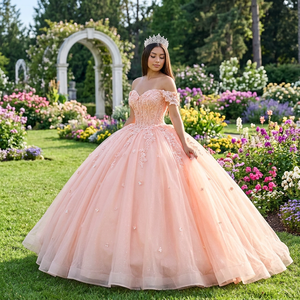 Robes de bal longues Lsmu183 pour Quinceañera, robes de soirée roses pour filles, corset en dentelle, pour princesse de 15 ans - Product Image 1