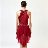 Jupe de danse lyrique rouge de luxe personnalisée avec strass pour la danse, le patinage artistique, la pole dance, les spectacles de compétition
