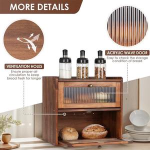 Sunhoo ekmek kutusu için mutfak tezgahı ahşap ekmek saklama kabı Bin 2 katmanlı Breadbox tutucu - Product Image 4