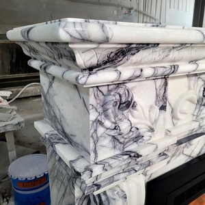 Camino in marmo lilla di lusso intagliato <span class=keywords><strong>a</strong></span> mano dal Design moderno circondato per la decorazione della casa d'interni - Product Image 5