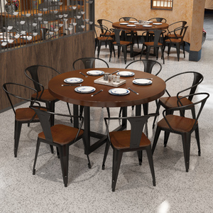 Conjunto de Mesa de Comedor Redonda Industrial Grande, Muebles de Restaurante Comunitario con Sillas Elegantes, Juego de Comedor Bistro para 8-10 Personas - Product Image 3
