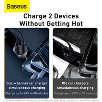 Baseus 65W PD Chargeur de voiture QC 4.0 QC 3.0 Affichage LED Type-C Chargeur rapide pour iPhone 15 Xiaomi
